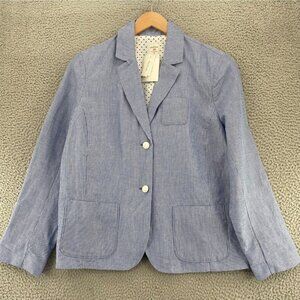 Gap Jacket Womens 20 Plus Academy Blazer Blue Mini Stripe Linen Blend Button NWT